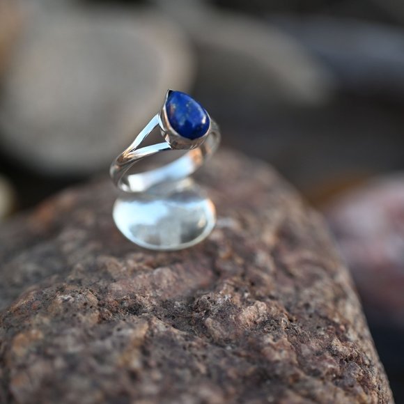 Lapis Lazuli Drop Shape Sterling Silver Ring - Picture 5 of 5